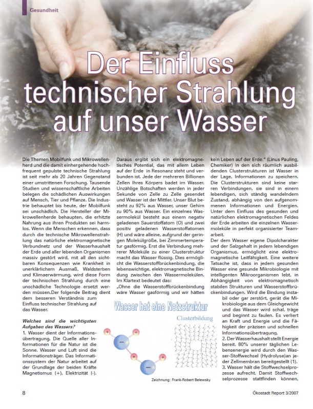 Titelblatt der Publikation : Der Einfluss technischer Strahlung auf unser Wasser