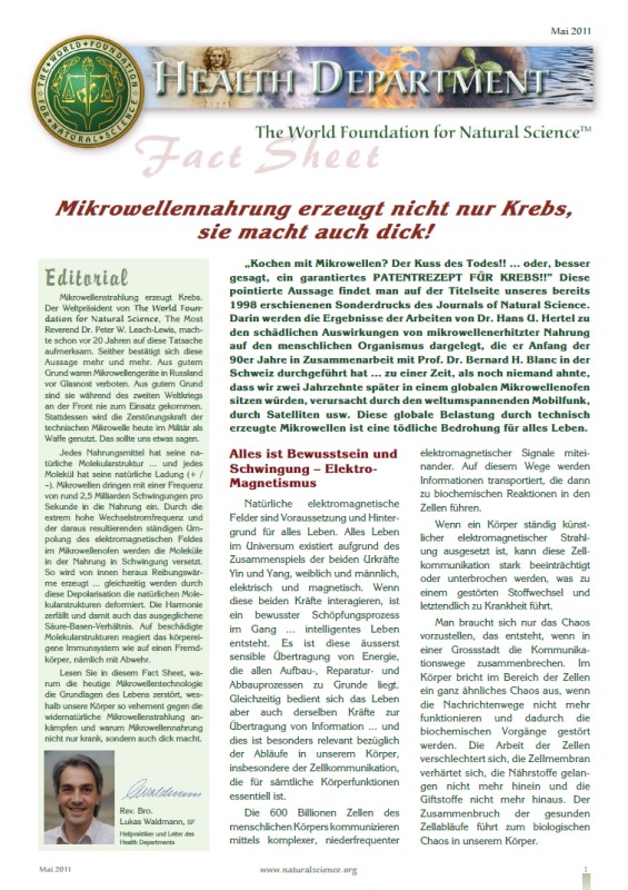 Titelblatt der Publikation : Mikrowellennahrung erzeugt nicht nur Krebs, sie macht auch dick!