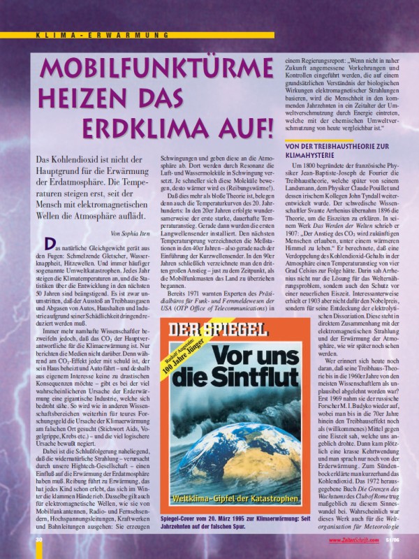 Titelblatt der Publikation : Mobilfunktürme heizen das Erdklima auf !