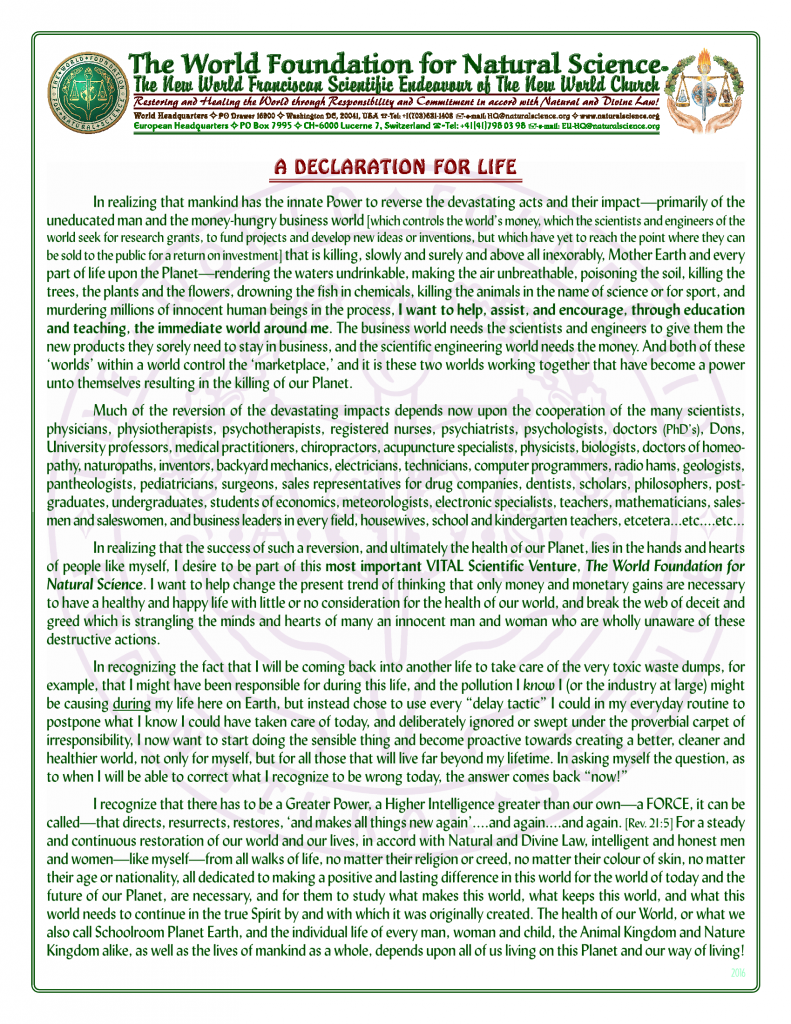 Declaration for life