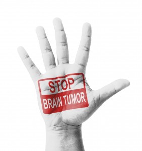 Open hand raised, Stop Brain Tumor sign painted, multi purpose c