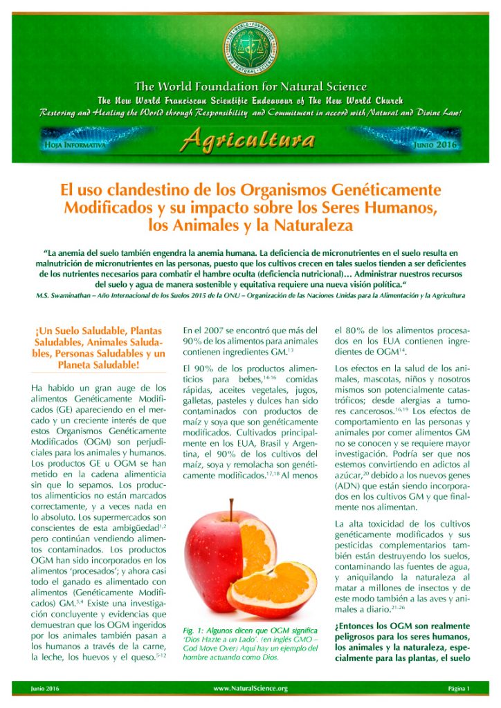 Portada de la publicación: El uso clandestino de los Organismos Genéticamente Modificados y su impacto sobre los Seres Humanos, los Animales y la Naturaleza