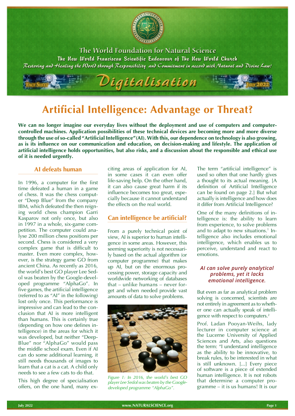 Cover of publication : Artificial Intelligence: Advantage or Threat?